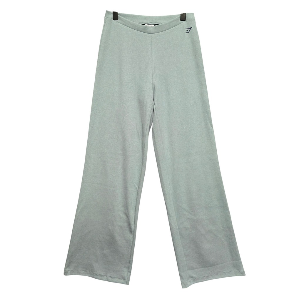 Gymshark Pants Womens Large Blue Ribbed Wide Leg High Rise Lounge Athleisure